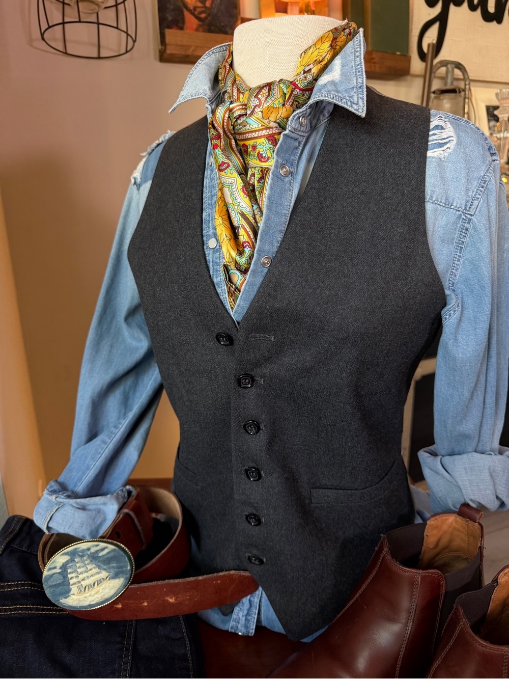 Men's Charcoal Gray Wool Vest - Classic Tailored Waistcoat